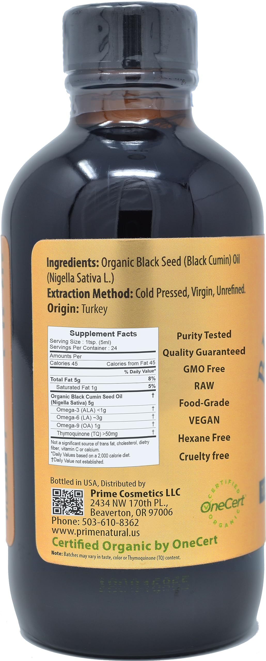 Organic Black Seed Oil 4oz - USDA Certified - High Thymoquinone, Turkish Origin, Pure Nigella Sativa - Cold Pressed, Unrefined, Vegan - Omega 3 6 9, Antioxidant, Immune Boost, Joints, Skin & Hair