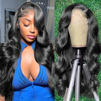 CAOKIA Body Wave Lace Front Wigs Human Hair Pre Plucked 180% Density 13x4 HD Transparent Lace Frontal Wig Human Hair with Baby Hair Glueless Human Hair Wigs for Black Women Natural Color 22 Inch