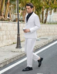 COOFANDY Men's 2 Piece Suits Slim Fit 2 Button Dress Suits Tuxedo Jacket Blazer Suit for Wedding Dinner Prom White