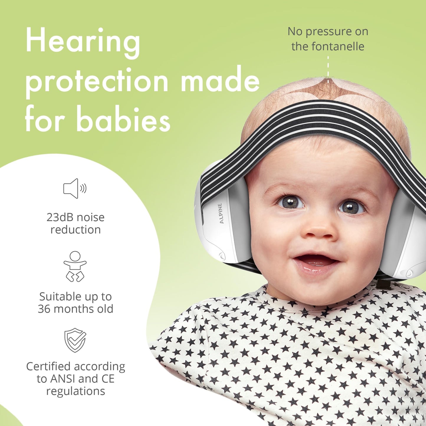 Alpine Muffy Baby Ear Protection for Babies and Toddlers up to 36 Months - CE & ANSI Certified - Noise Reduction Earmuffs - Comfortable Headphones Against Hearing Damage & Improves Sleep - Black