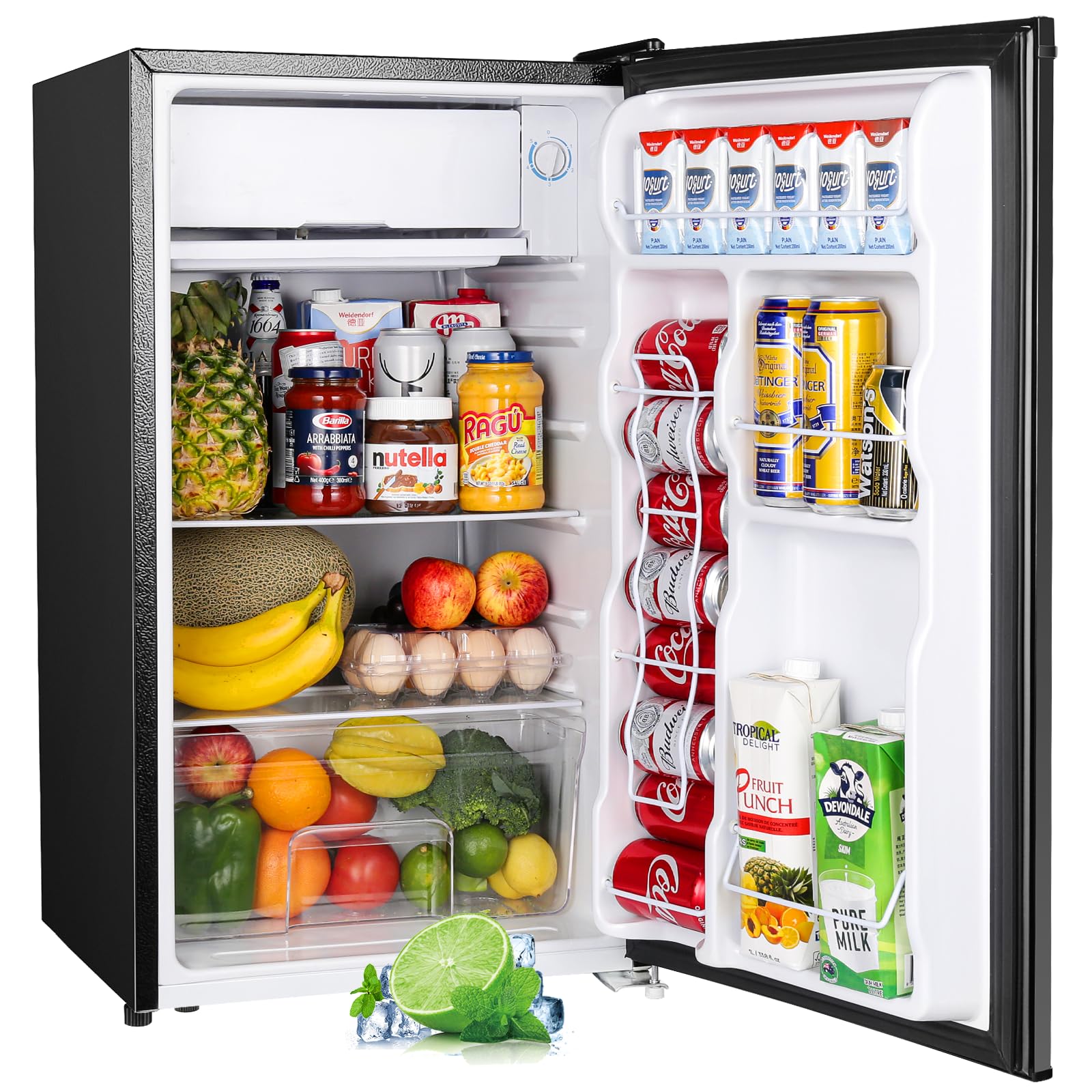 Upstreman 3.2 Cu.Ft Mini Fridge with Freezer, Single Door, Adjustable Thermostat, Refrigerator for Dorm, Office, Bedroom, Black-BR321