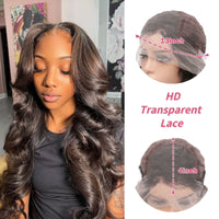 SoHygge 13x4 Lace Front Wigs Human Hair 24 Inch Lace Front Wigs Pre Plucked with Baby Hair 180% Density Glueless Human Hair Wigs for Women HD Transparent Lace Frontal Wigs Natural Black