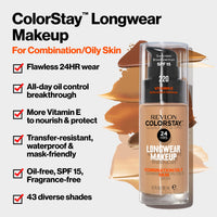 Revlon Liquid Foundation, ColorStay Face Makeup for Combination & Oily Skin, SPF 15, Medium-Full Coverage with Matte Finish, Natural Beige ((220), 1.0 oz