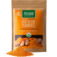 FeelGood Organic Superfoods Fortified Turmeric Powder with Curcumin and Black Pepper, 95% Curcuminoids, Immune Support, Vegan, Gluten Free, Non-GMO, Pure Ground Turmeric Root from India, 7 oz