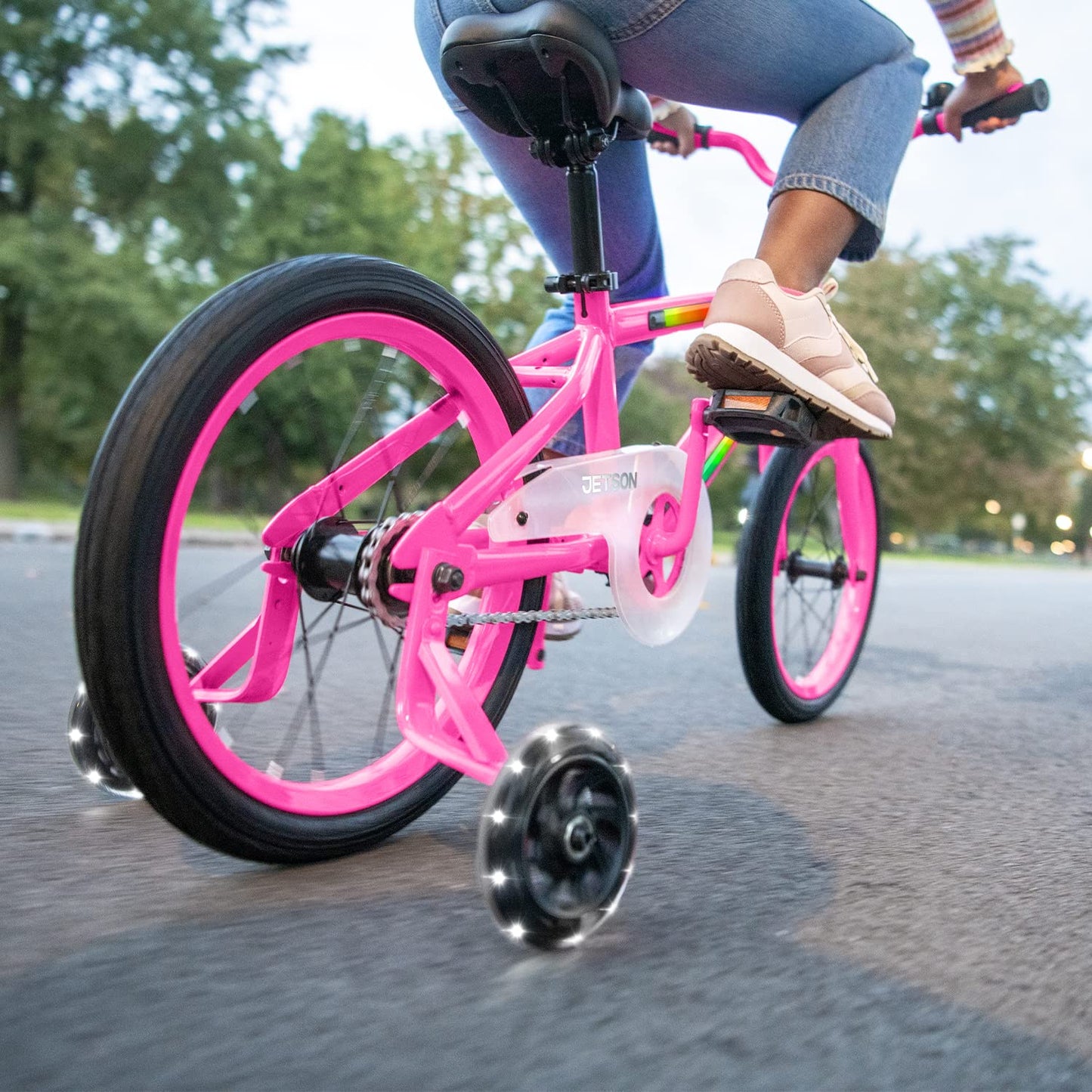 Jetson Light Rider M 16” Wheels Kids’ Light-up Unisex Bike, Ages 3+, Includes Light-up Frame and Light-up Training Wheels, Three Different Light Modes, Seven Color Options, Easily Adjustable Handlebar