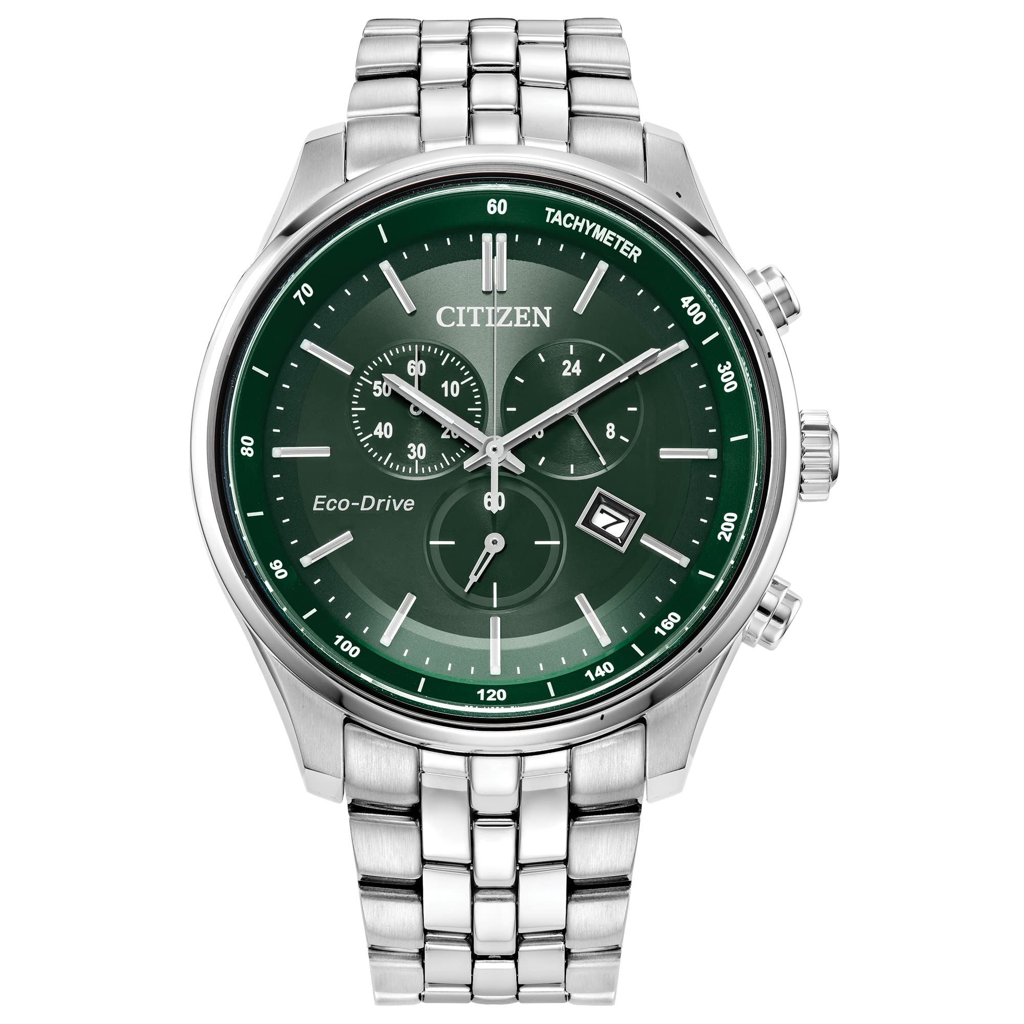 Citizen Men's Classic Corso Eco-Drive Watch, Chronograph, 12/24 Hour Time, Date, Sapphire Crystal, Stainless/Green Dial