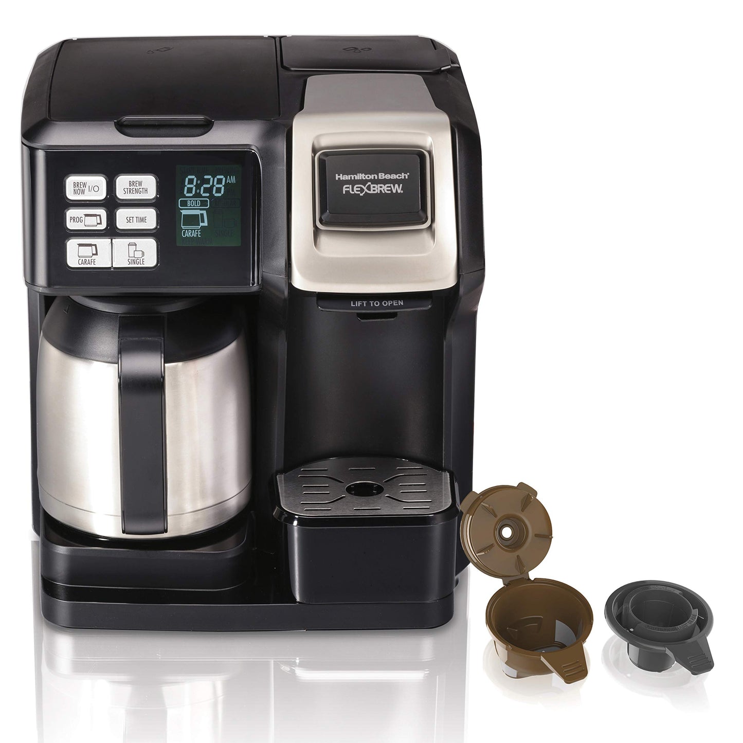 Hamilton Beach FlexBrew Trio 2-Way Coffee Maker, Compatible with K-Cup Pods or Grounds, Combo, Single Serve & Full 10c Thermal Pot, Black and Stainless