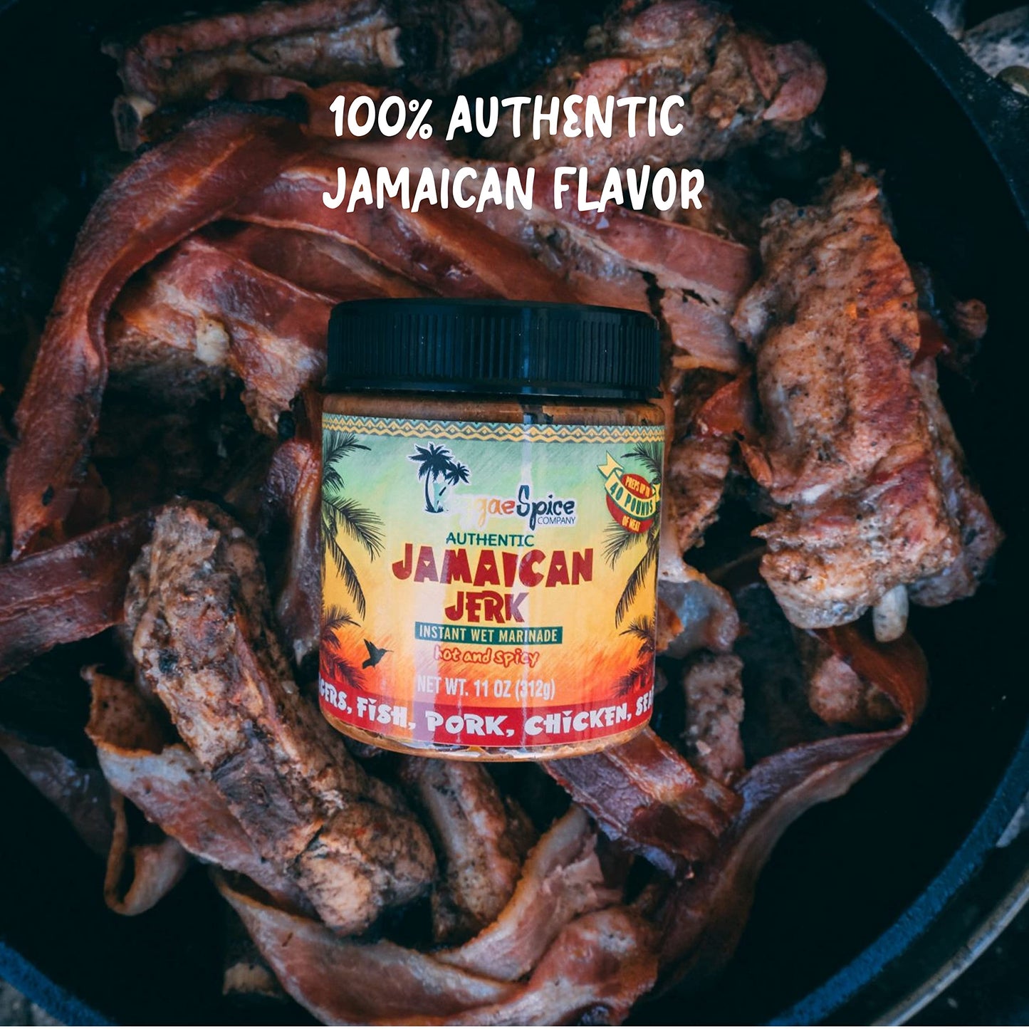 Reggae Spice Jamaican Jerk Marinade | 60-Second Authentic Wet Rub Seasoning Sauce for Cooking Meats | Gluten Free, Vegan, and Keto Friendly | Sweet or Spicy Flavor Wet Paste (Hot & Spicy)