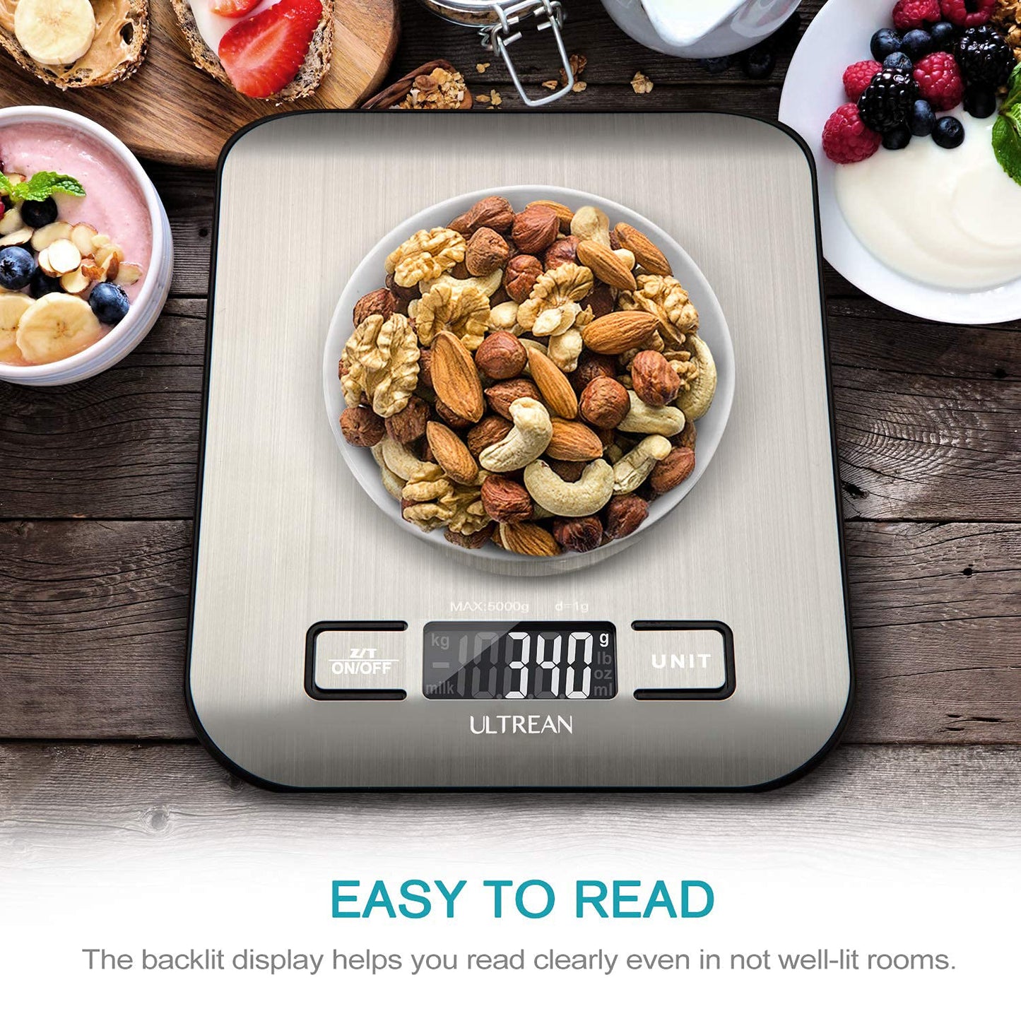 Ultrean Food Scale, Digital Kitchen Scale Weight Grams and Ounces for Baking Cooking and Meal Prep, 6 Units with Tare Function, 11lb (Batteries Included)