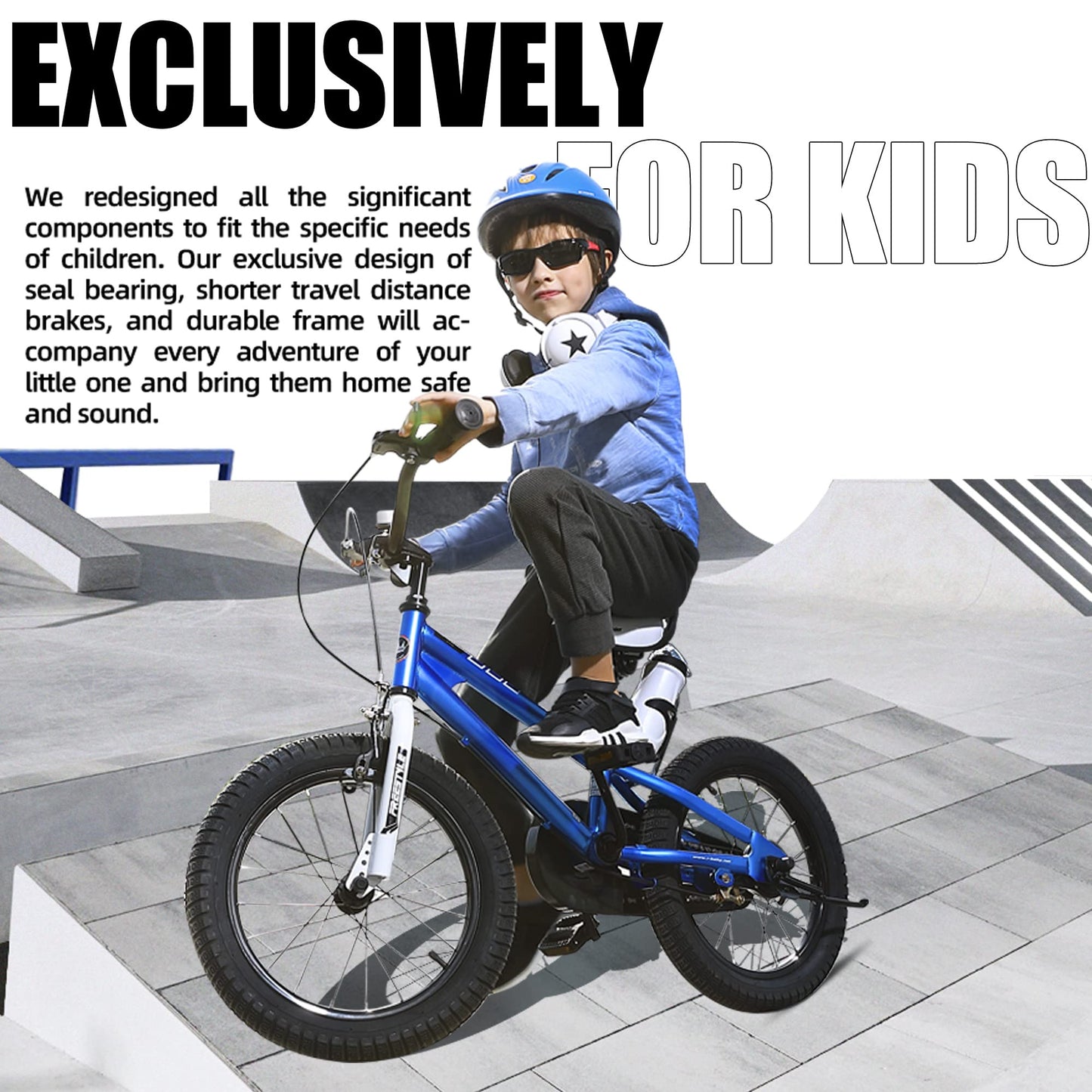 RoyalBaby BMX Freestyle Kid's Bike with Two Hand Brakes, Tool Free Pedal Assembly Boy's Bike and Girl's Bike, Training Wheels for 12" 14" 16", Kickstand for 16" 18" Bicycle, Blue Color (18 Inch)