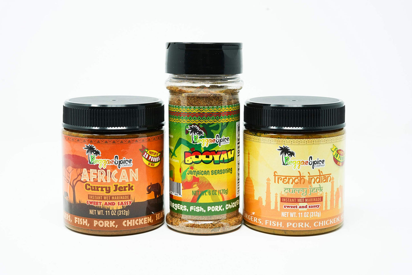 REGGAE SPICE African/French Indian Curry Pack - Jamaican Jerk Seasoning Authentic Wet Rub Marinade Sauce - Perfect for Beef, Pork, Chicken, Seafood, and Vegetables - 11 OZ, Hot and Spicy