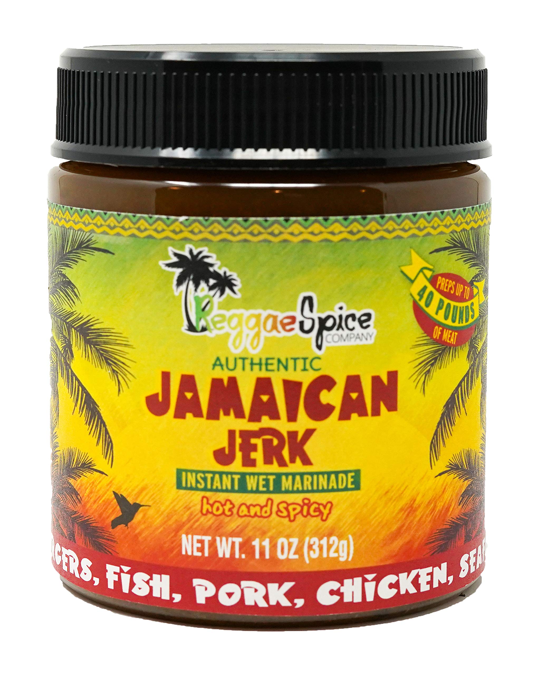 Reggae Spice Jamaican Jerk Marinade | 60-Second Authentic Wet Rub Seasoning Sauce for Cooking Meats | Gluten Free, Vegan, and Keto Friendly | Sweet or Spicy Flavor Wet Paste (Hot & Spicy)