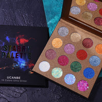 UCANBE Pro Glitter Eyeshadow Palette - Professional 16 Colors - Chunky & Fine Pressed Glitter Eye Shadow Powder Makeup Pallet Highly Pigmented Ultra Shimmer for Face Body