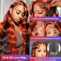 200% Density 13X6 Ginger Lace Front Wigs Human Hair Pre Plucked for Women Ombre 13X6 HD Transparent Ginger Orange Lace Front Wigs Human Hair Glueless Ginger Colored Hightlight Lace Front Wigs Human Hair with Baby Hair(18Inch,13x6 Ginger Lace Front Wigs Hu