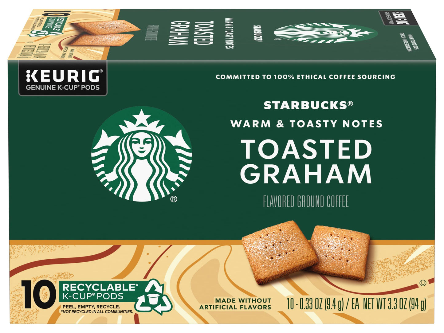 Starbucks Coffee Company Flavored Ground Coffee K-Cup Pods, Toasted Graham, Signature Collection, 100% Arabica Coffee, Recyclable K-Cup, 10 CT K-Cup Pods/Box (Pack of 2 Boxes),10 Count (Pack of 2)