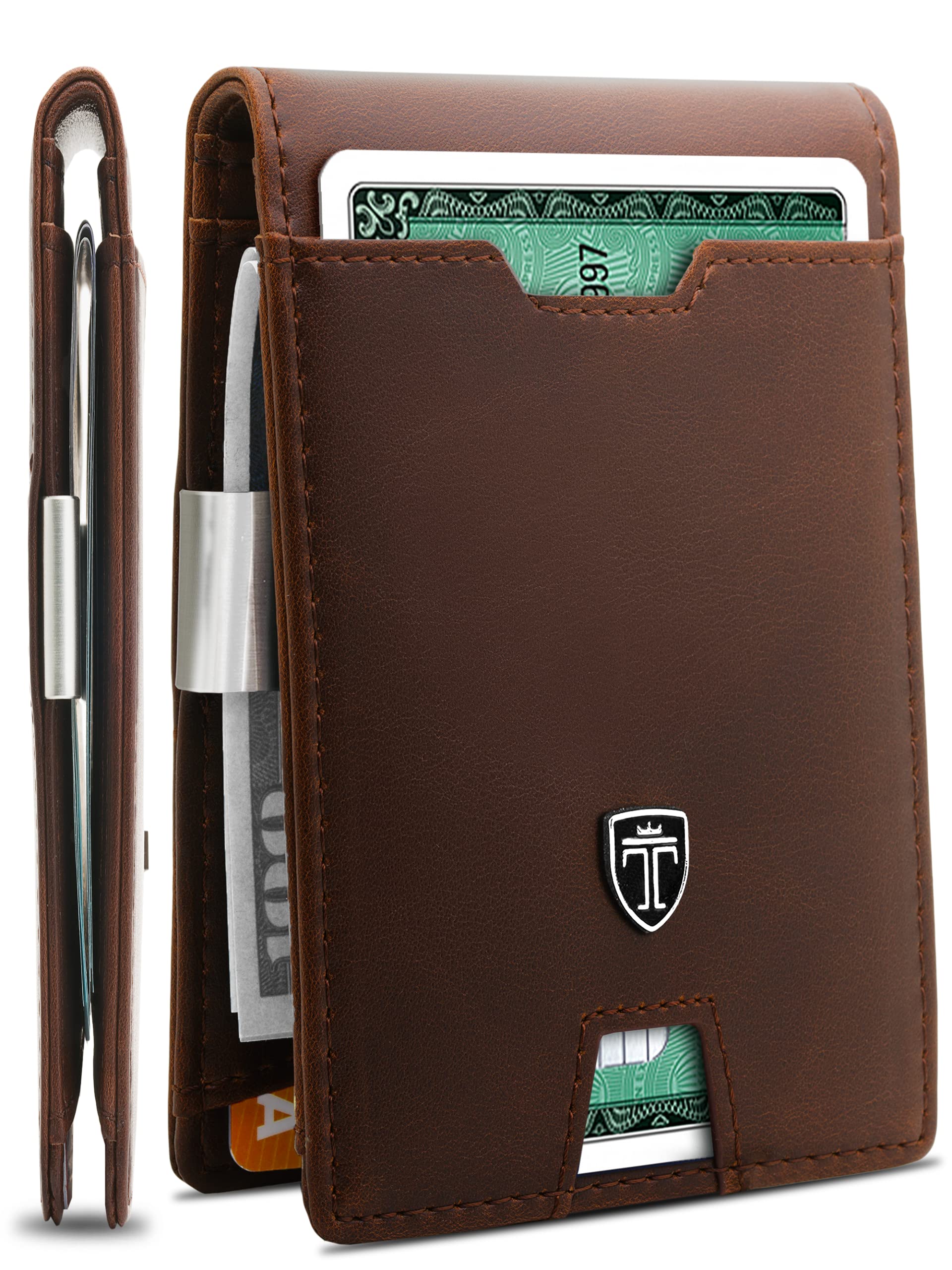 TRAVANDO Mens Slim Wallet with Money Clip AUSTIN RFID Blocking Bifold Credit Card Holder for Men with Gift Box (Vintage Brown)