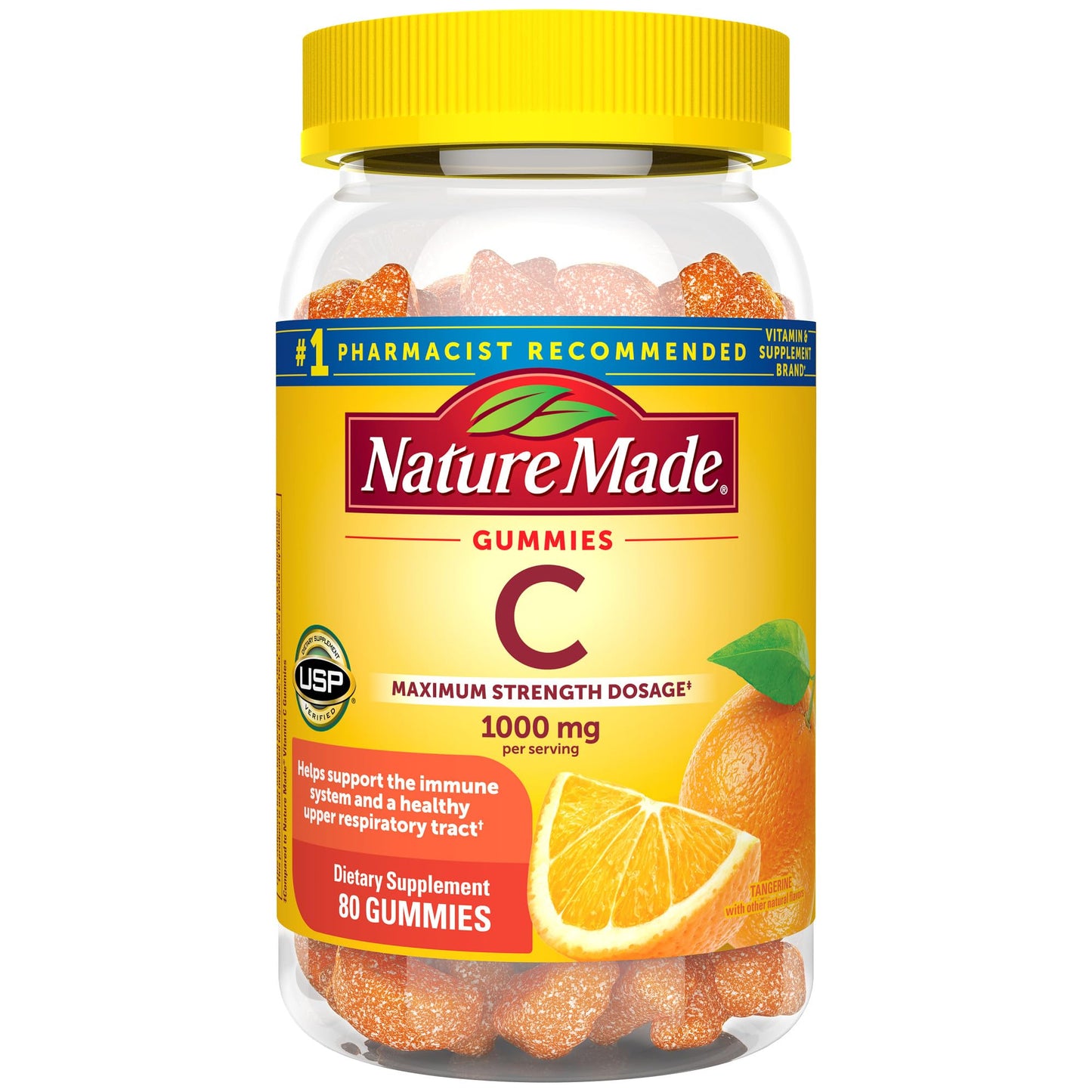 Nature Made Maximum Strength Dosage Vitamin C 1000mg per Serving, Immune Support Vitamin C Gummies for Adults, 80 Vitamin C Gummies, 20 Day Supply