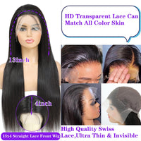 Straight Lace Front Wigs Human Hair 180% Density 13x4 HD Lace Front Wigs for Black Women 26inch Pre Plucked with Baby Hair Transparent Glueless Brazilian Straight Lace Frontal Wigs Natural HairLine