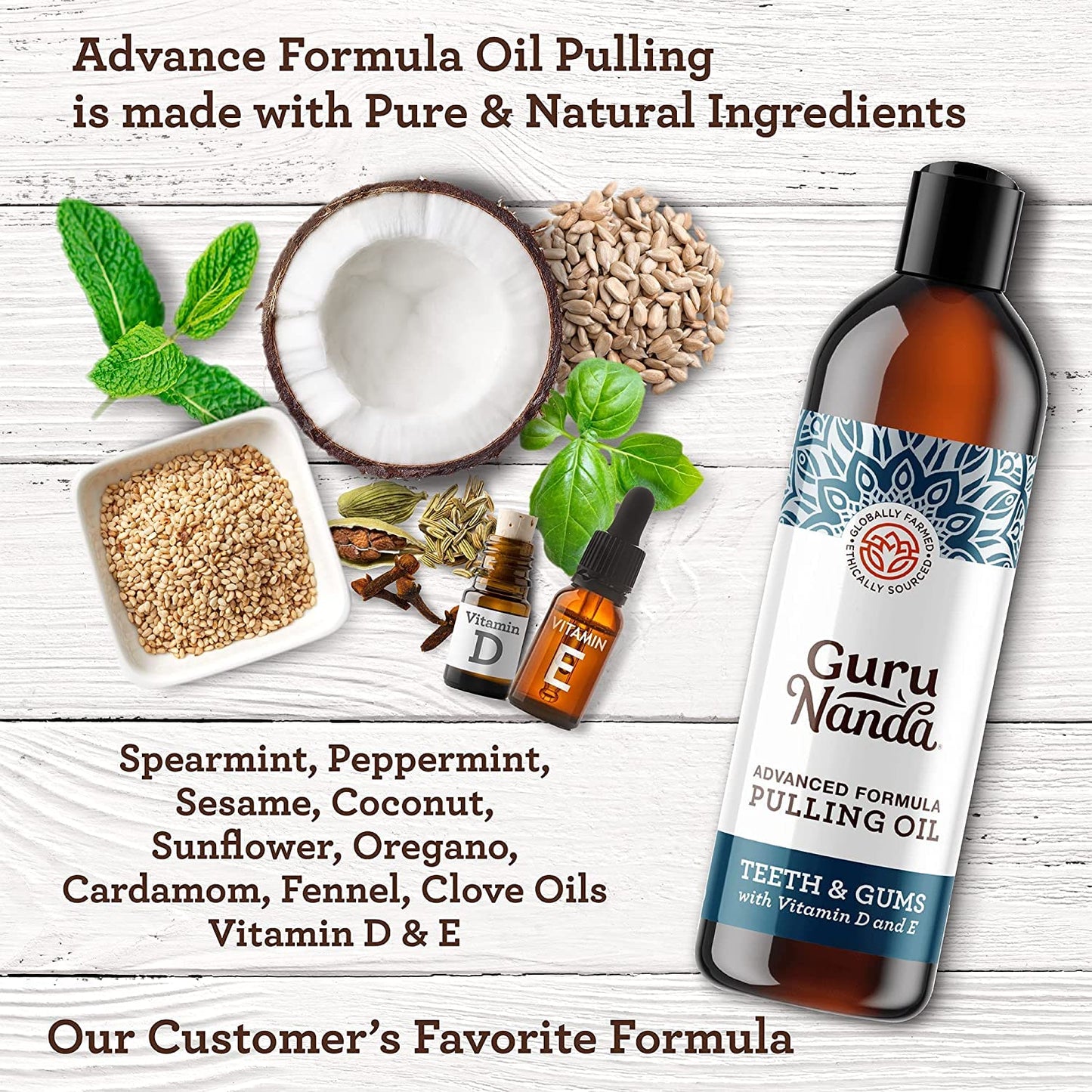 GuruNanda Advanced Formula Oil Pulling with Tongue Scraper, Original Oil Pulling, Mickey D’s- Coconut and Peppermint Oil Pulling & Concentrated Mouthwash- for Fresh Breath & Healthy Teeth & Gums