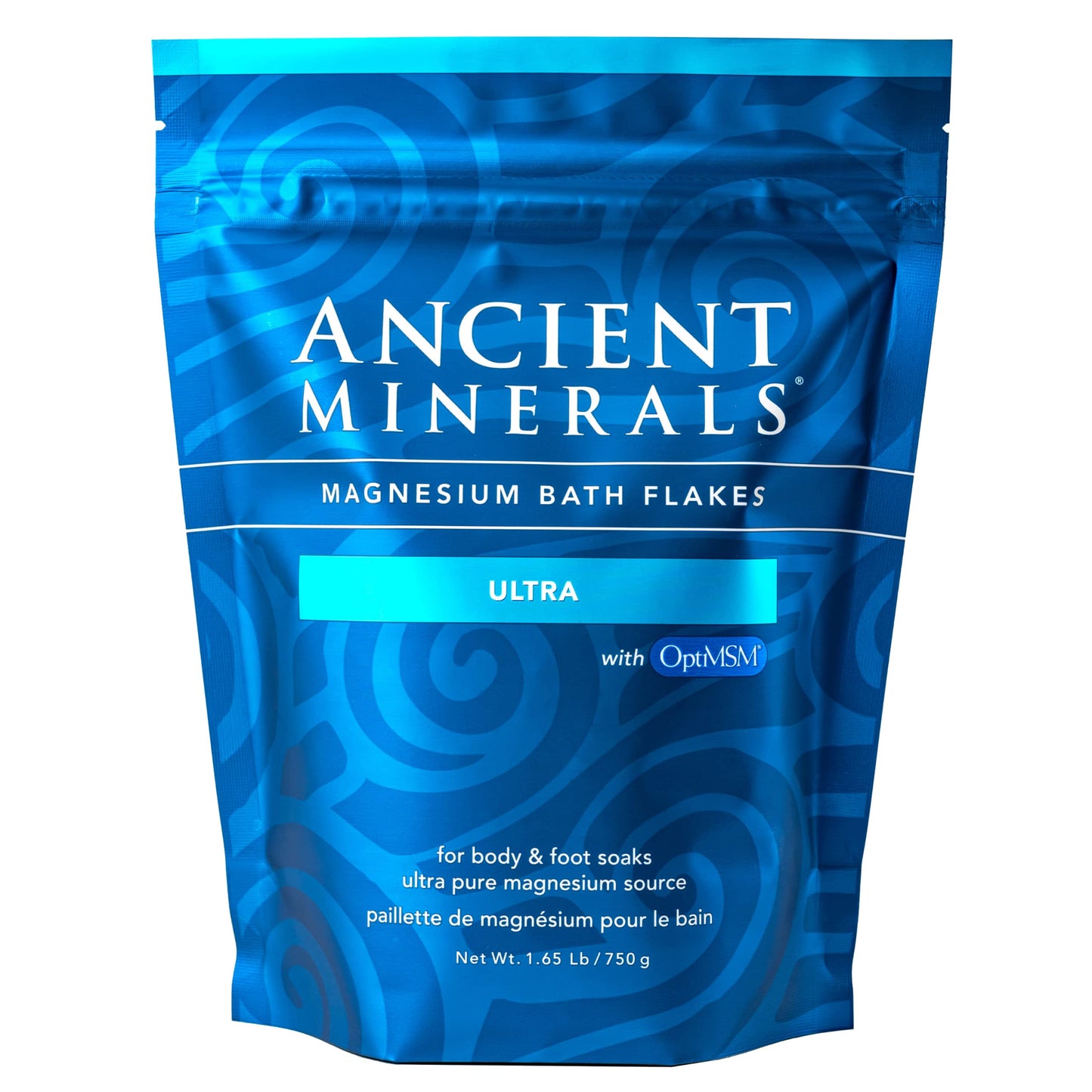 Ancient Minerals Magnesium Bath Flakes Ultra with OptiMSM - Resealable Magnesium Supplement Bag of Zechstein Chloride with Proven Better Absorption Than Epsom Bath Salt (1.65 lb)