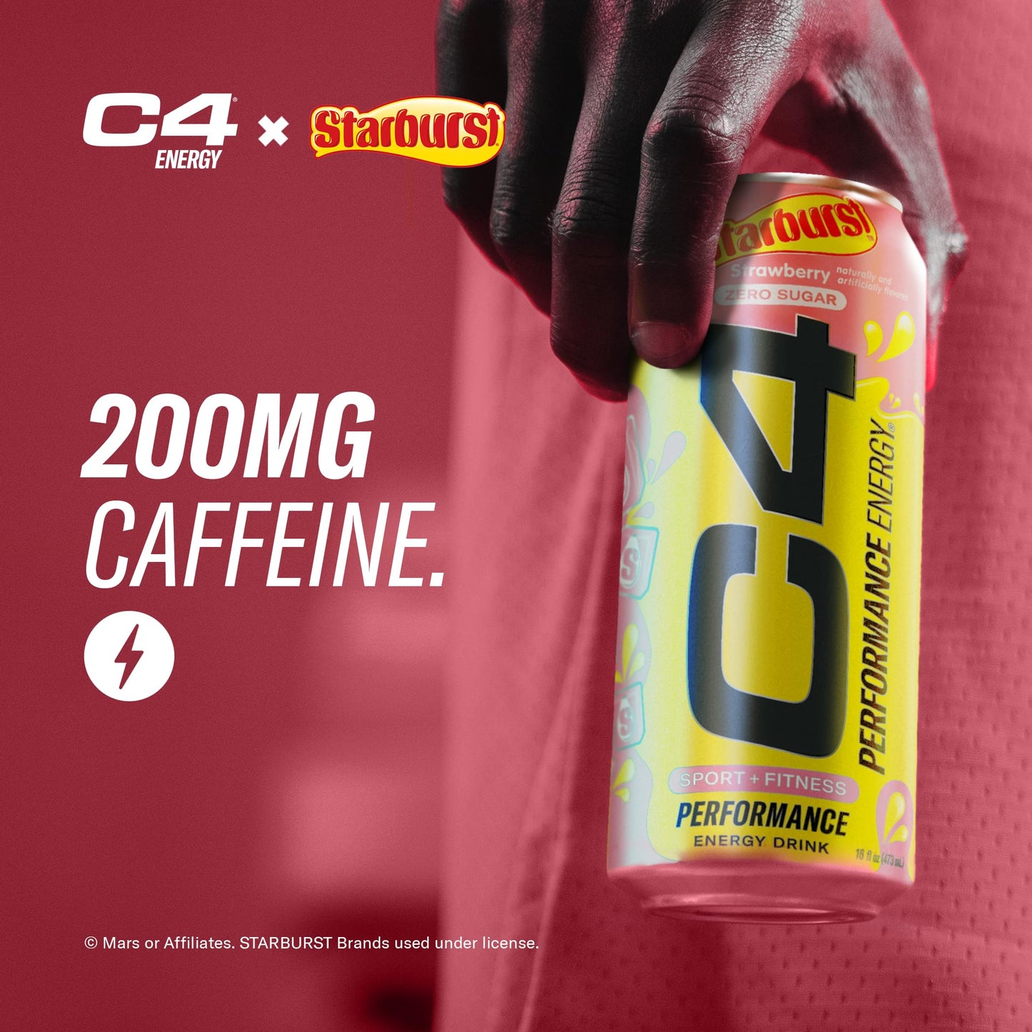 Cellucor C4 Energy Drink, STARBURST Strawberry, Carbonated Sugar Free Pre Workout Performance Drink with no Artificial Colors or Dyes, Pack of 12
