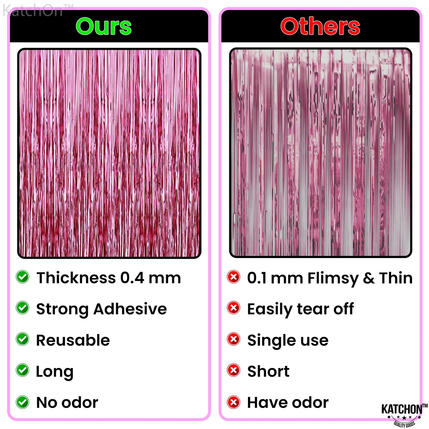 KatchOn, Pink Backdrop for Pink Party Decorations - XtraLarge 8x3.2 Feet, Pack of 2 | Pink Foil Fringe Curtain for Pink Streamers Party Decorations | Pink Fringe Backdrop, Galentines Day Decorations