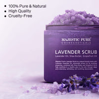 Lavender Oil Body Scrub Exfoliator with Shea Butter and Grapefruit Oil by Majestic Pure - Exfoliate & Moisturize Skin, Fights Acne - 10 oz