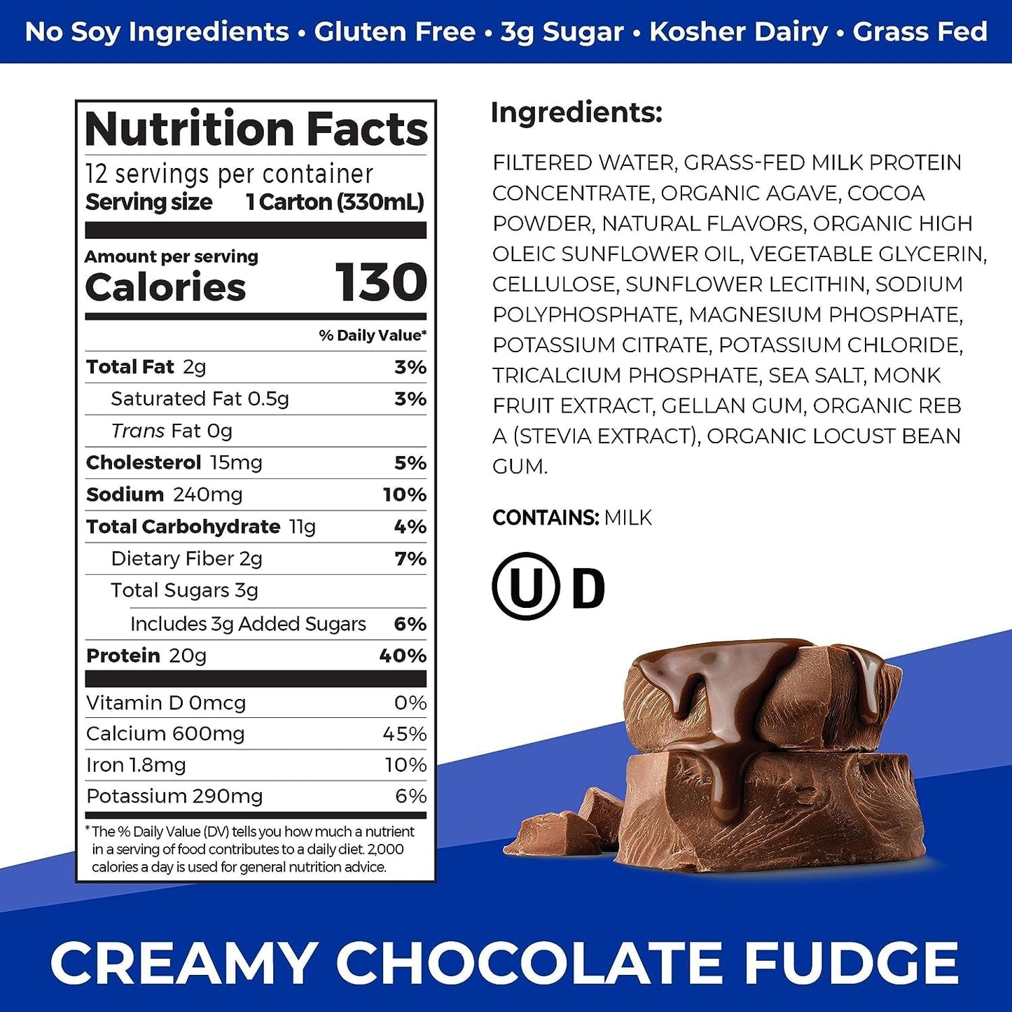 Orgain Clean Protein Shake, Grass Fed Dairy, Creamy Chocolate Fudge - 20g Whey Protein, Meal Replacement, Ready to Drink, Gluten Free, Soy Free, Kosher, 11 Fl Oz (Pack of 12) (Packaging May Vary)