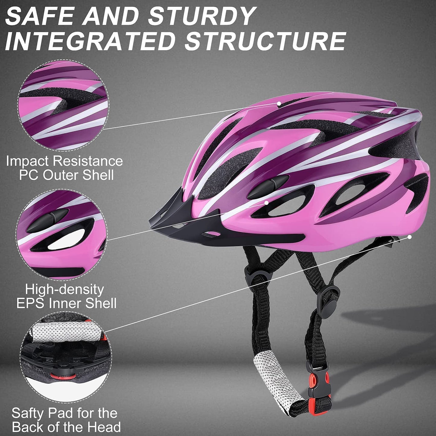 Zacro Adult Bike Helmet Lightweight - Bike Helmet for Men Women Comfort with Pads&Visor, Certified Bicycle Helmet for Adults Youth Mountain Road Biker (Pink Plus Purple, Universal Adult(54-62 cm))