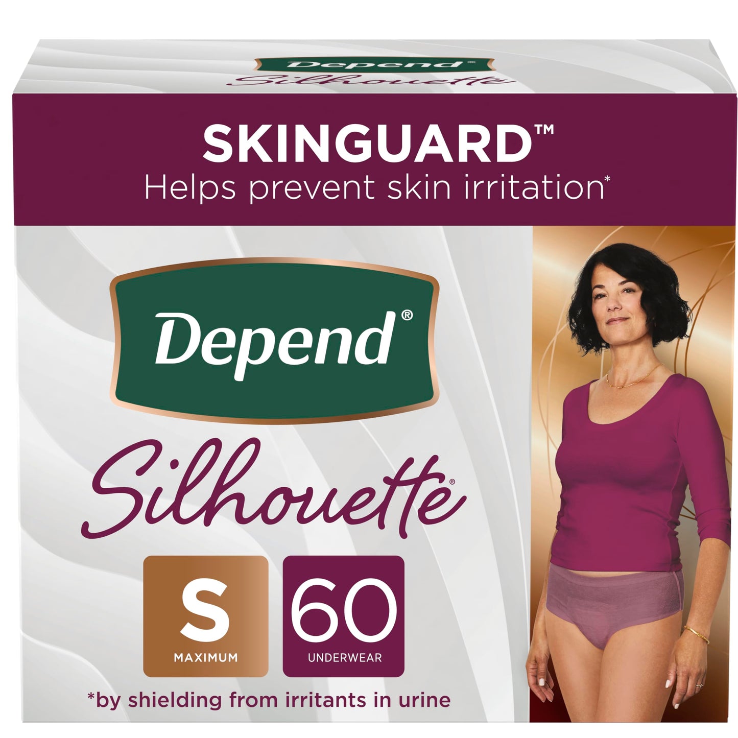 Depend Silhouette Adult Incontinence and Postpartum Underwear for Women, Small, Maximum Absorbency, Berry, 60 Count (2 Packs of 30), Packaging May Vary