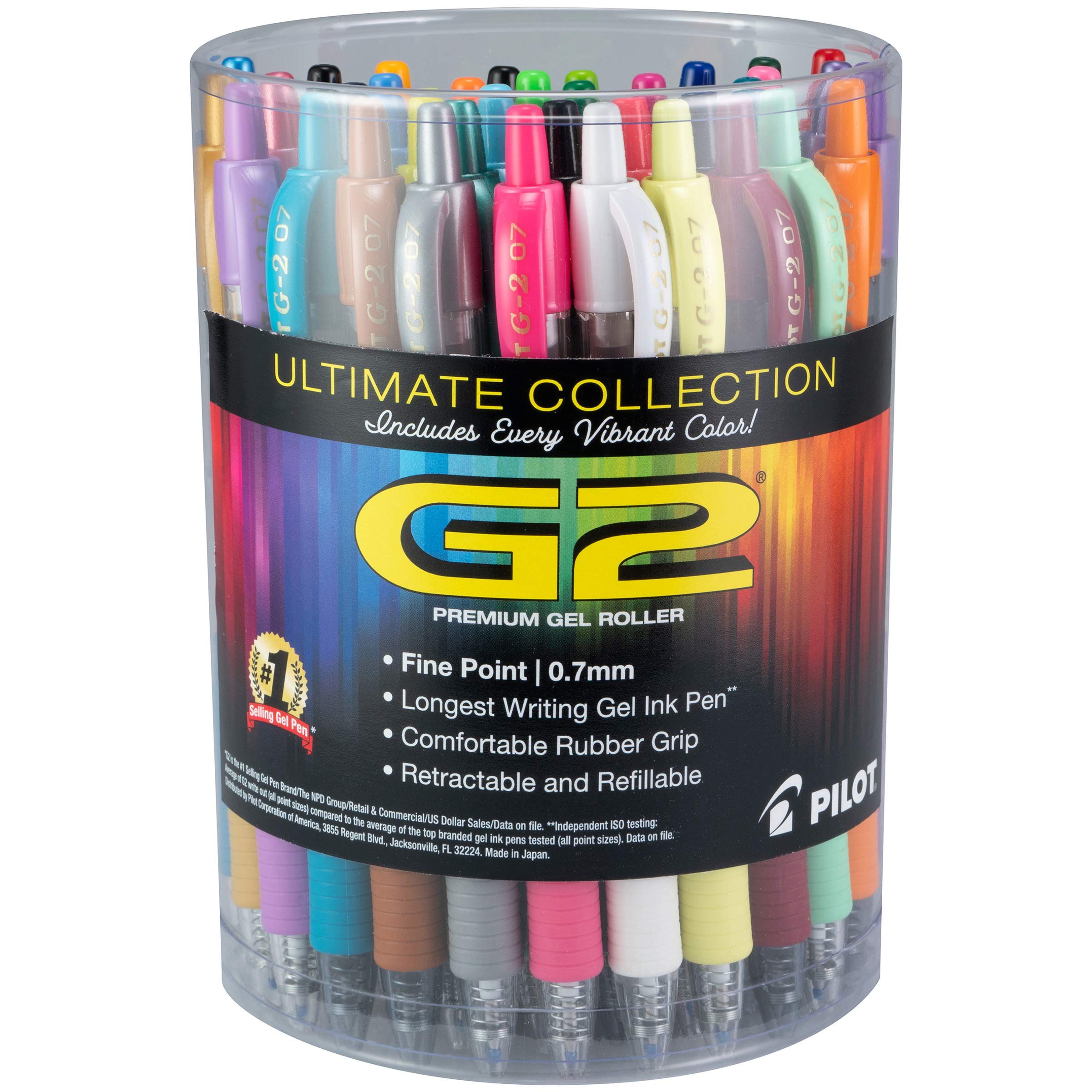 Pilot, G2 Premium Gel Roller Pens, Fine Point 0.7 mm, Assorted Colors, Tub of 36