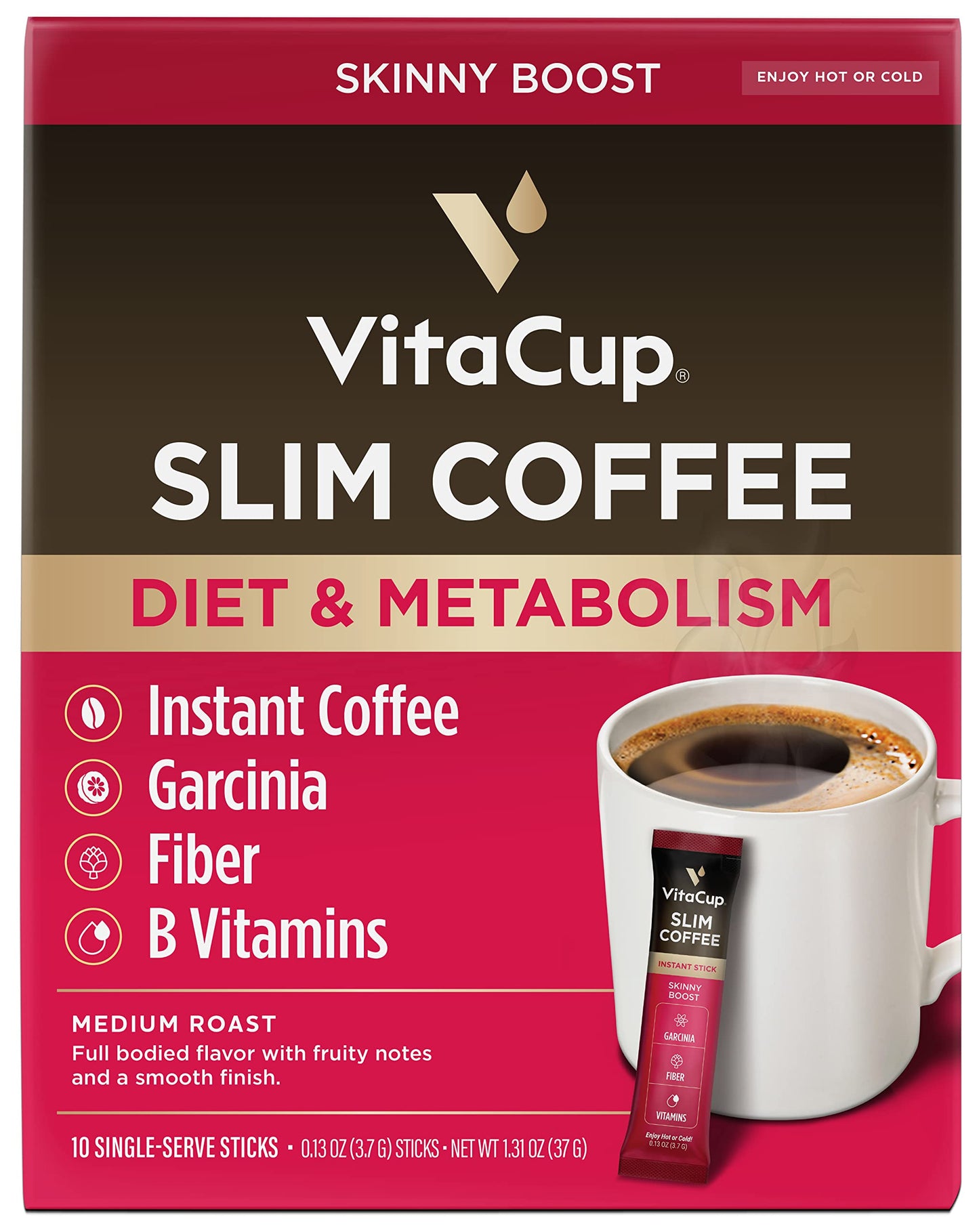 VitaCup Instant Coffee Stick (20) Count Bundle | Genius & Slim Blend | Superfood & Vitamins B1, B5, B6, B9, B12, & D3 Infused | Vegan | Enjoy Hot or Cold