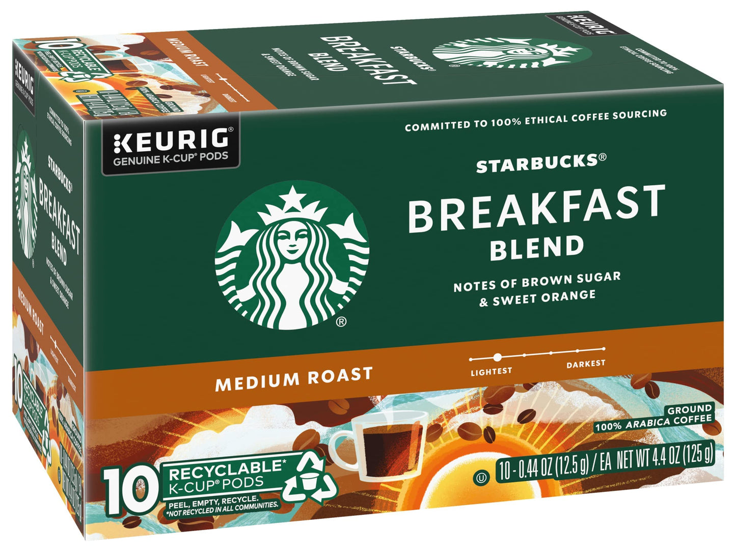 Starbucks Coffee K-Cup Pods, Breakfast Blend Medium Roast, Ground Coffee K-Cup Pods for Keurig Brewing System, 10 CT K-Cup Pods Per Box (Pack of 2 Boxes)