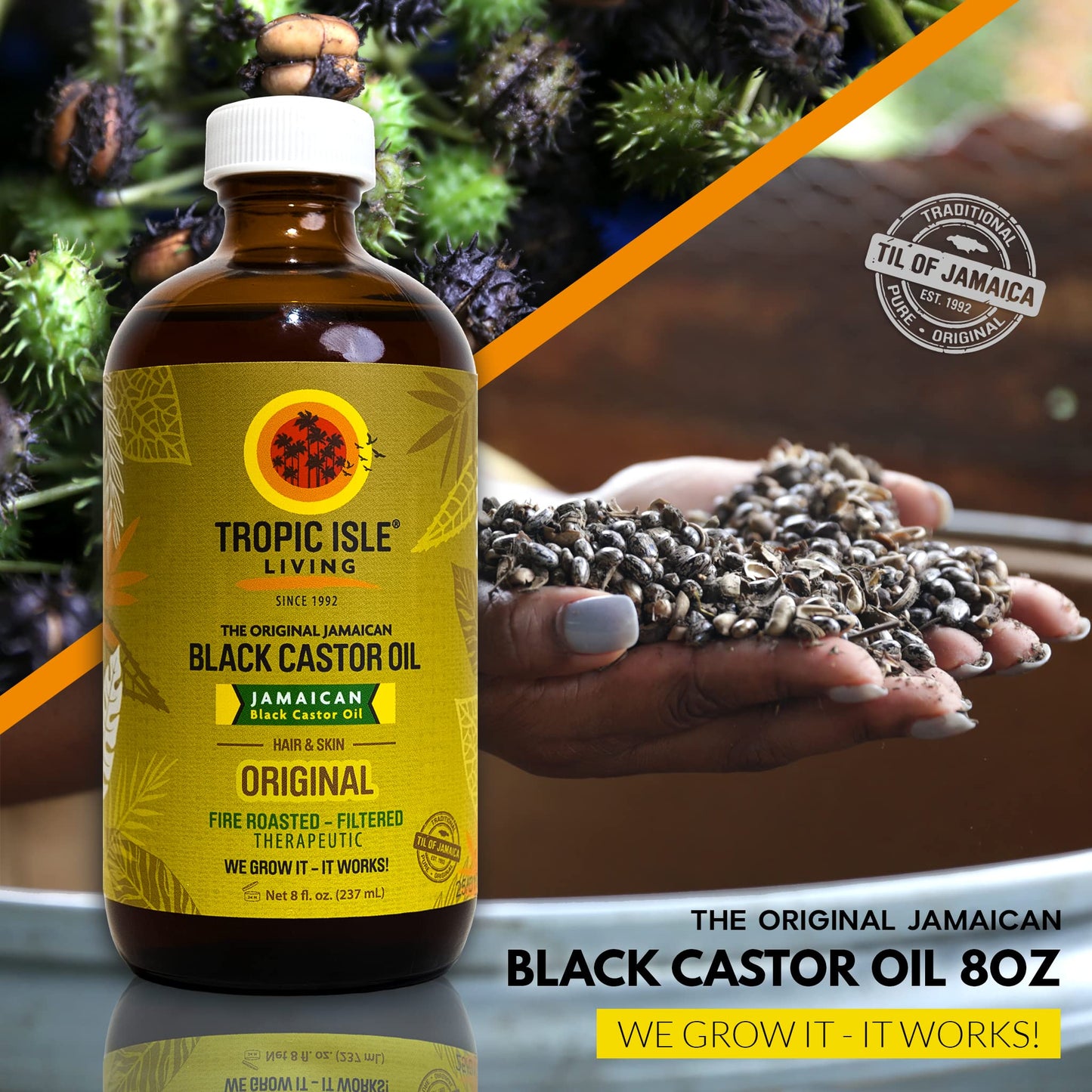 Jamaican Black Castor Oil 8oz | Rich in Vitamin E, Omega Fatty Acids & Minerals | For Hair Growth Oil, Skin Conditioning, Eyebrows & Eyelashes, Scalp and Nail Care|Grow, Strengthen, Moisture & Repair