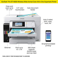 Epson EcoTank Pro ET-16650 Wireless Wide-Format Color All-in-One Supertank Printer with Scanner, Copier, Fax and Ethernet, White