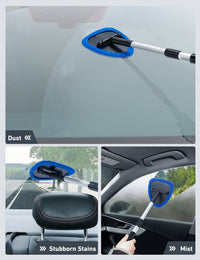 AstroAI Windshield Cleaner, Car Windshield Cleaning Tool Inside with 4 Reusable and Washable Microfiber Pads and Extendable Handle Auto Glass Wiper Kit, Blue