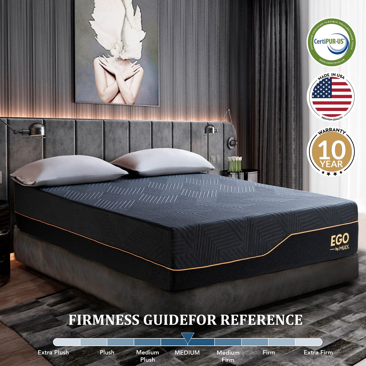 EGOHOME 14 Inch King Size Memory Foam Mattress for Back Pain, Cooling Gel Mattress Bed in a Box, Made in USA, CertiPUR-US Certified, Therapeutic Medium Mattress, 76”x80”x14”, Black