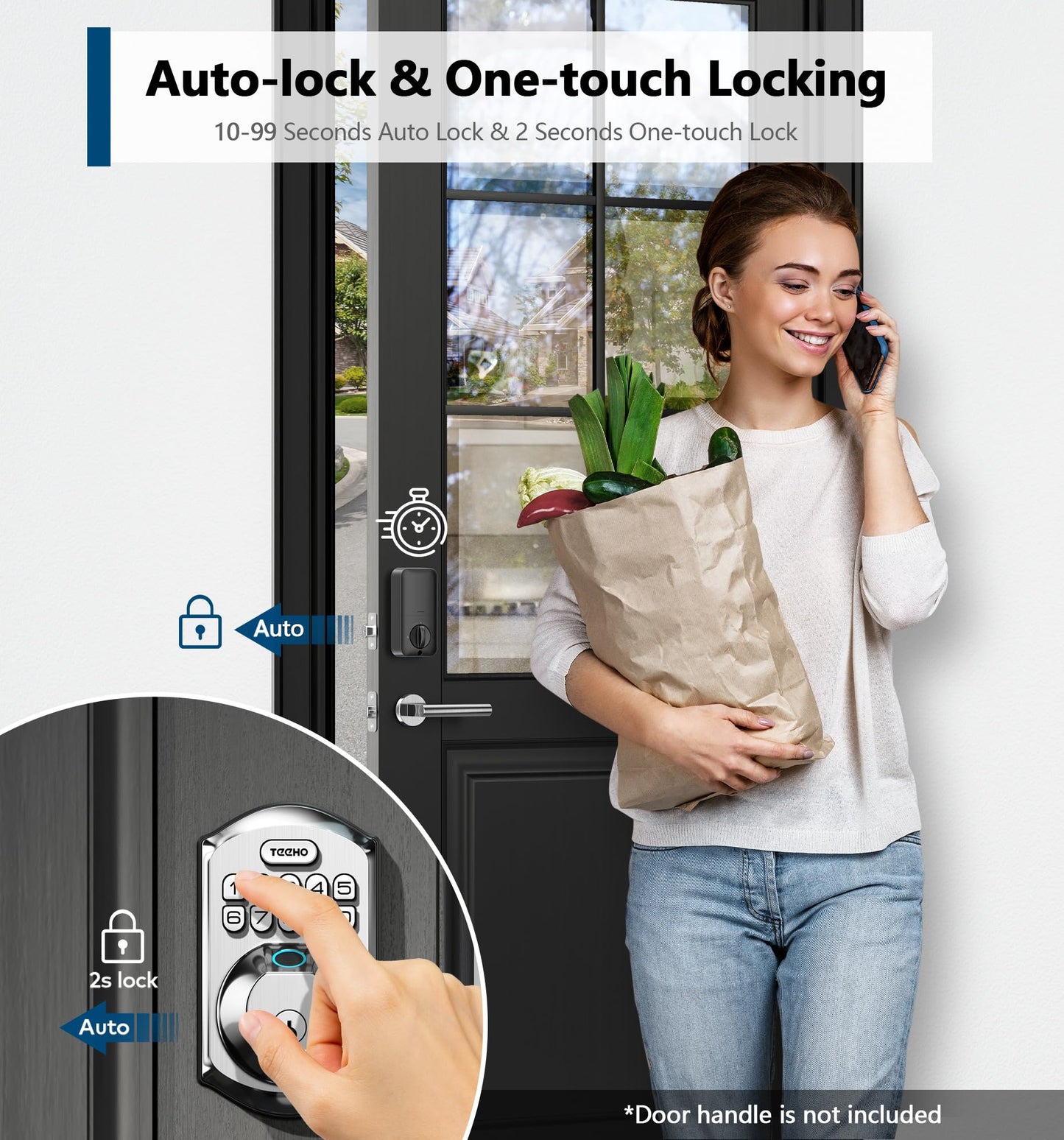 TEEHO TE002 Fingerprint Door Lock - Keyless Entry Door Lock with Keypad - Electronic Keypad Deadbolt Lock - Smart Locks for Front Door - Door Lock with Code - Easy Installation - Satin Nickel