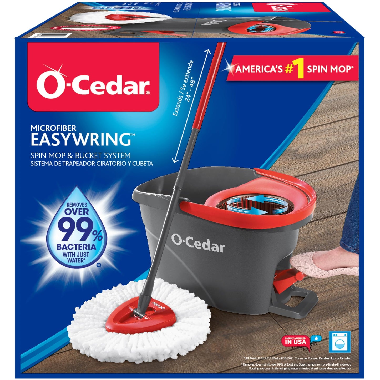 O-Cedar EasyWring Microfiber Spin Mop, Bucket Floor Cleaning System, Red, Gray