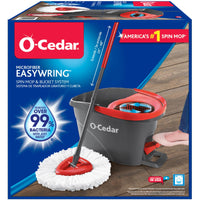 O-Cedar EasyWring Microfiber Spin Mop, Bucket Floor Cleaning System, Red, Gray