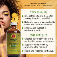 Jamaican Black Castor Oil 8oz | Rich in Vitamin E, Omega Fatty Acids & Minerals | For Hair Growth Oil, Skin Conditioning, Eyebrows & Eyelashes, Scalp and Nail Care|Grow, Strengthen, Moisture & Repair