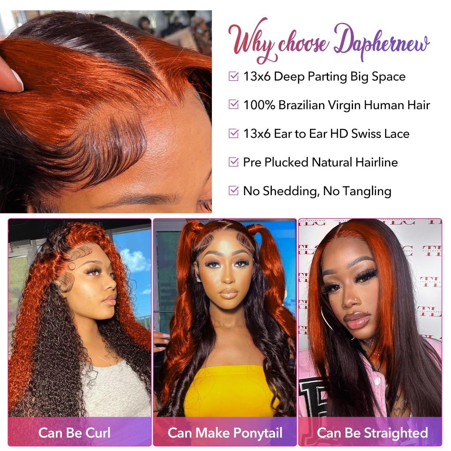 200% Density 13X6 Ginger Lace Front Wigs Human Hair Pre Plucked for Women Ombre 13X6 HD Transparent Ginger Orange Lace Front Wigs Human Hair Glueless Ginger Colored Hightlight Lace Front Wigs Human Hair with Baby Hair(18Inch,13x6 Ginger Lace Front Wigs Hu