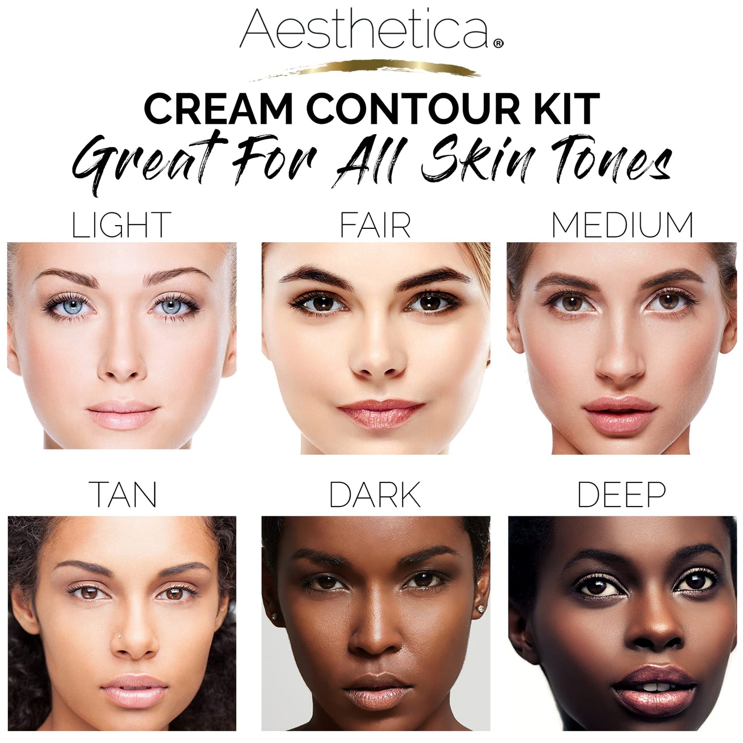 Aesthetica Cosmetics Cream Contour and Highlighting Makeup Kit - Contouring Foundation/Concealer Palette - Vegan & Cruelty Free - Step-by-Step Instructions Included