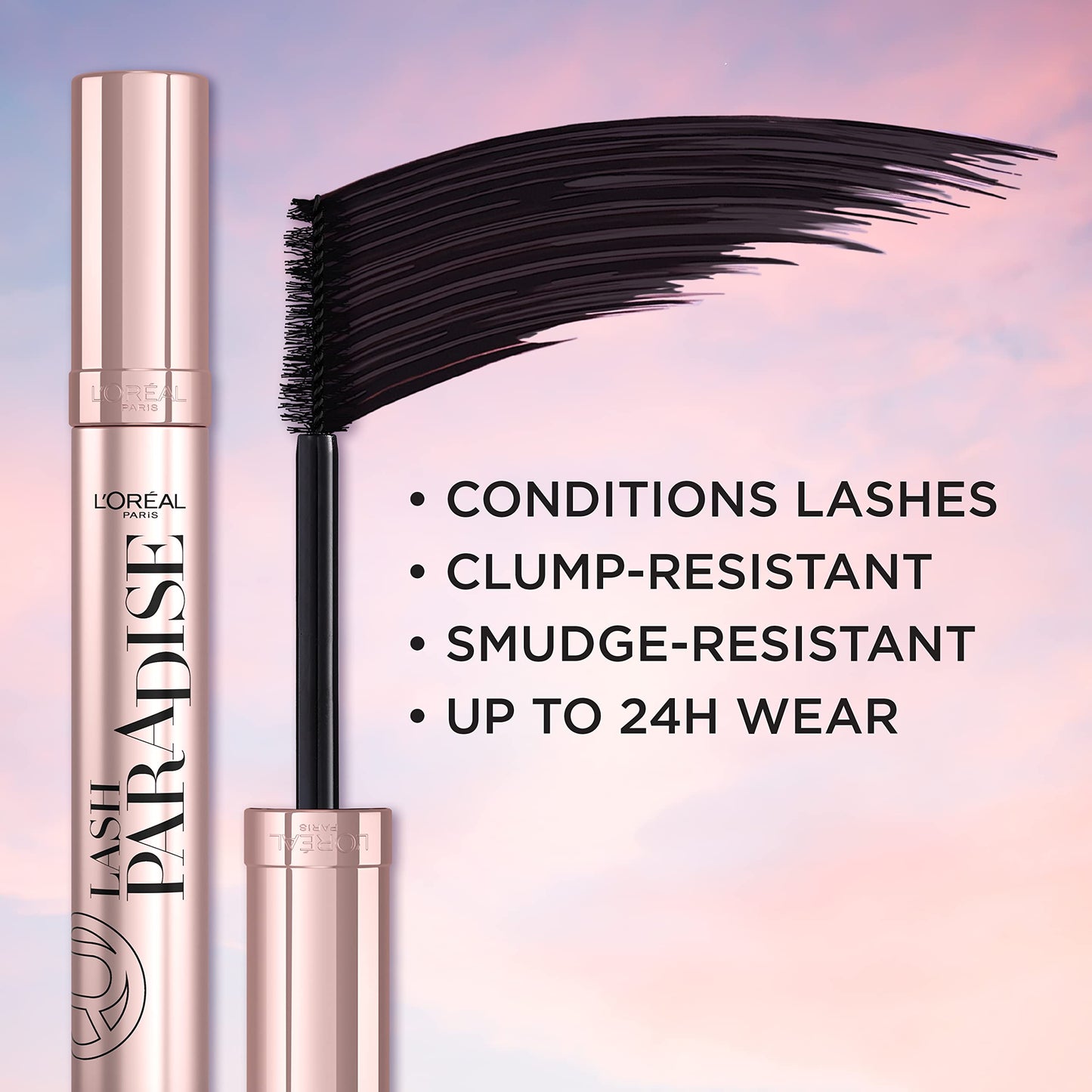 L’Oréal Paris Voluminous Makeup Lash Paradise Mascara, Voluptuous Volume, Intense Length, Feathery Soft Full Lashes, No Flaking, No Smudging, No Clumping, Blackest Black, 1 Count, Packaging May Vary