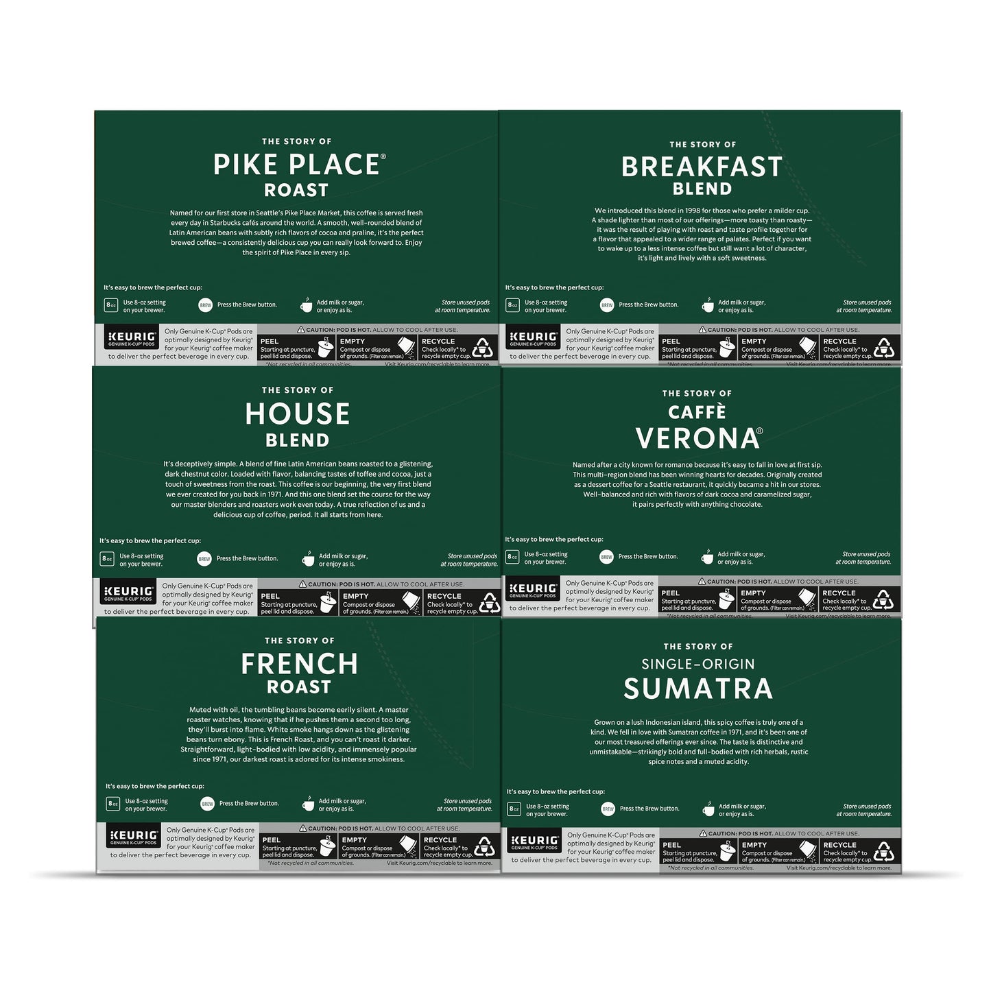 Starbucks K-Cup Coffee Pods—Medium & Dark Roast Variety Pack for Keurig Brewers—100% Arabica—6 boxes (60 pods total)