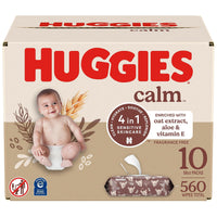 Huggies Calm Baby Diaper Wipes, Unscented, Hypoallergenic, 10 Push Button Packs (560 Wipes Total)