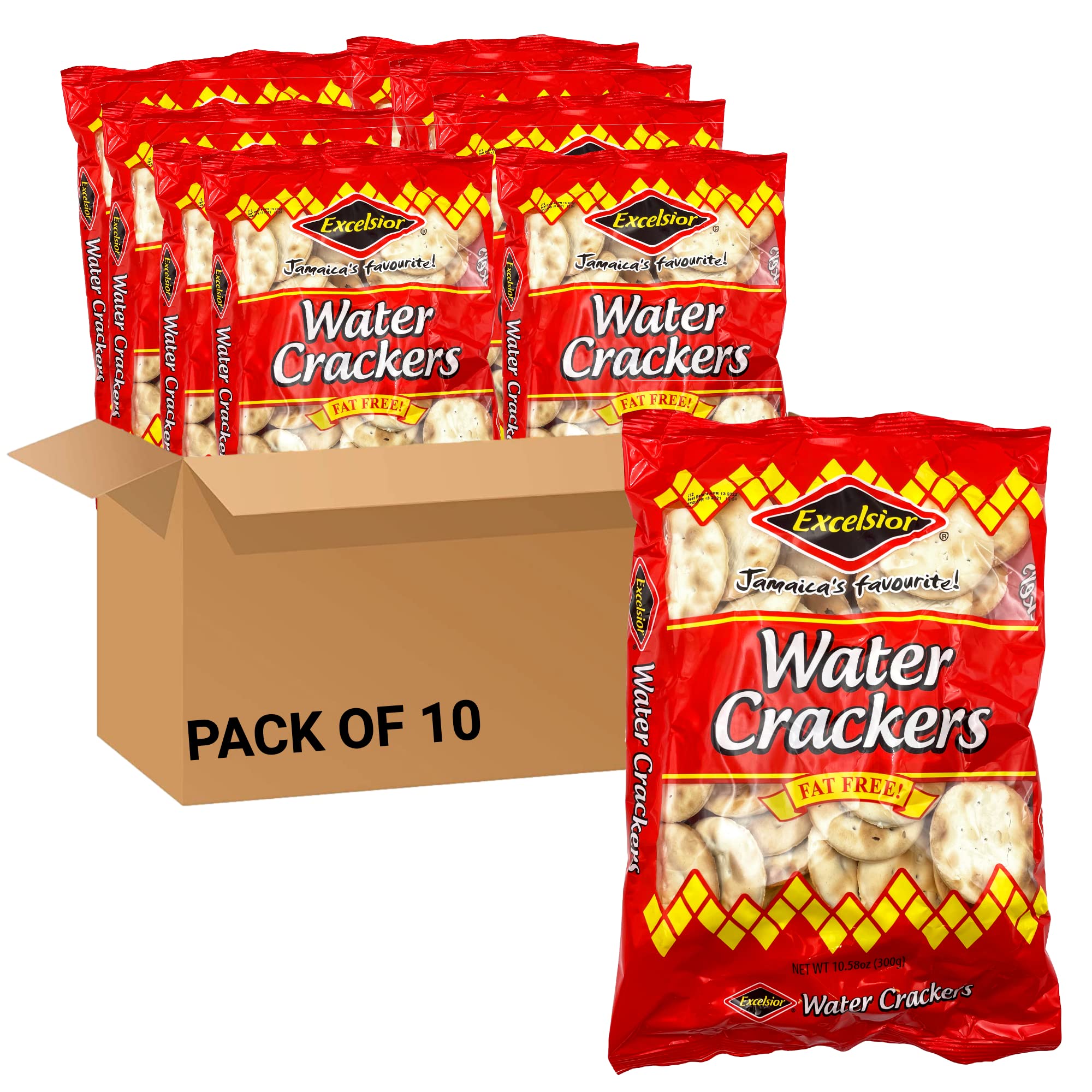 EXCELSIOR Water Crackers Genuine Jamaican Fat-Free Crackers 10.58 oz (Pack of 10)