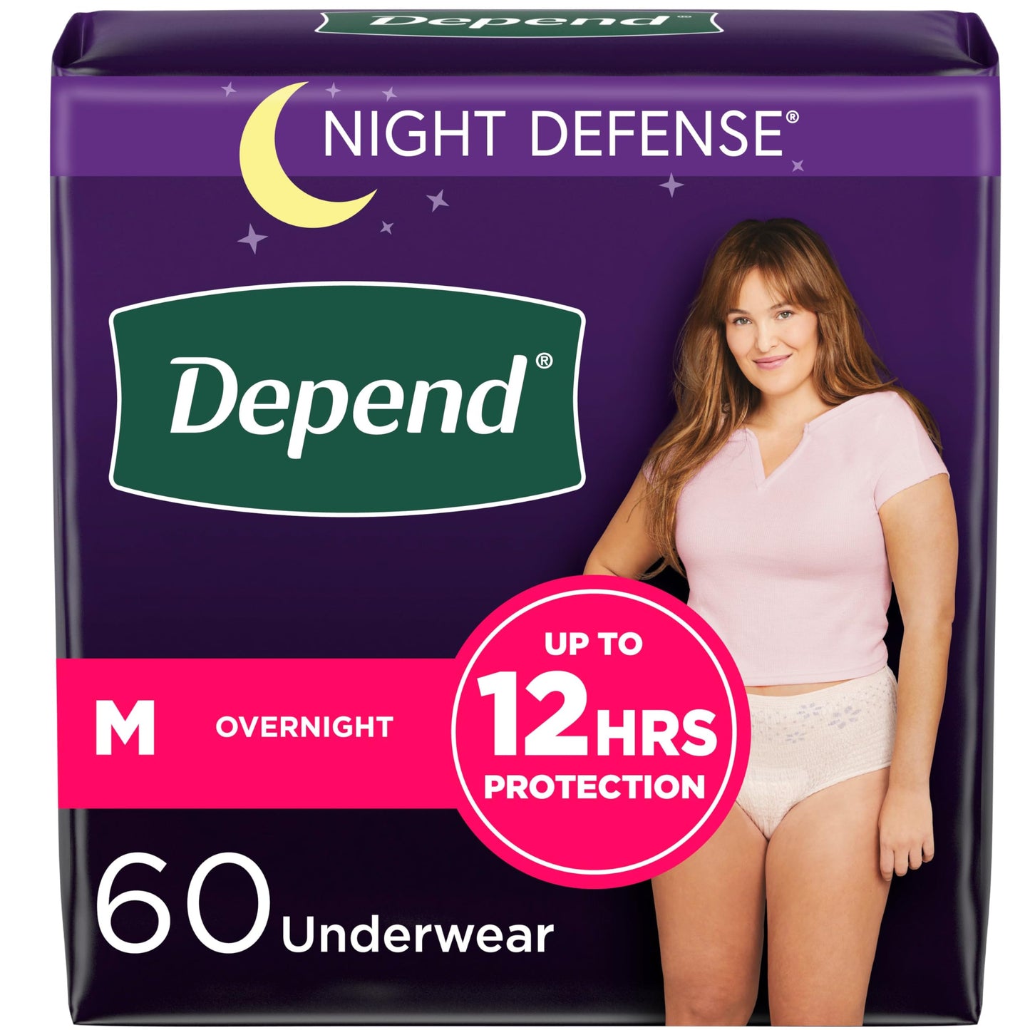 Depend Night Defense Adult Incontinence Underwear for Women, Disposable, Overnight, Medium, Blush, 60 Count (4 Packs of 15), Packaging May Vary