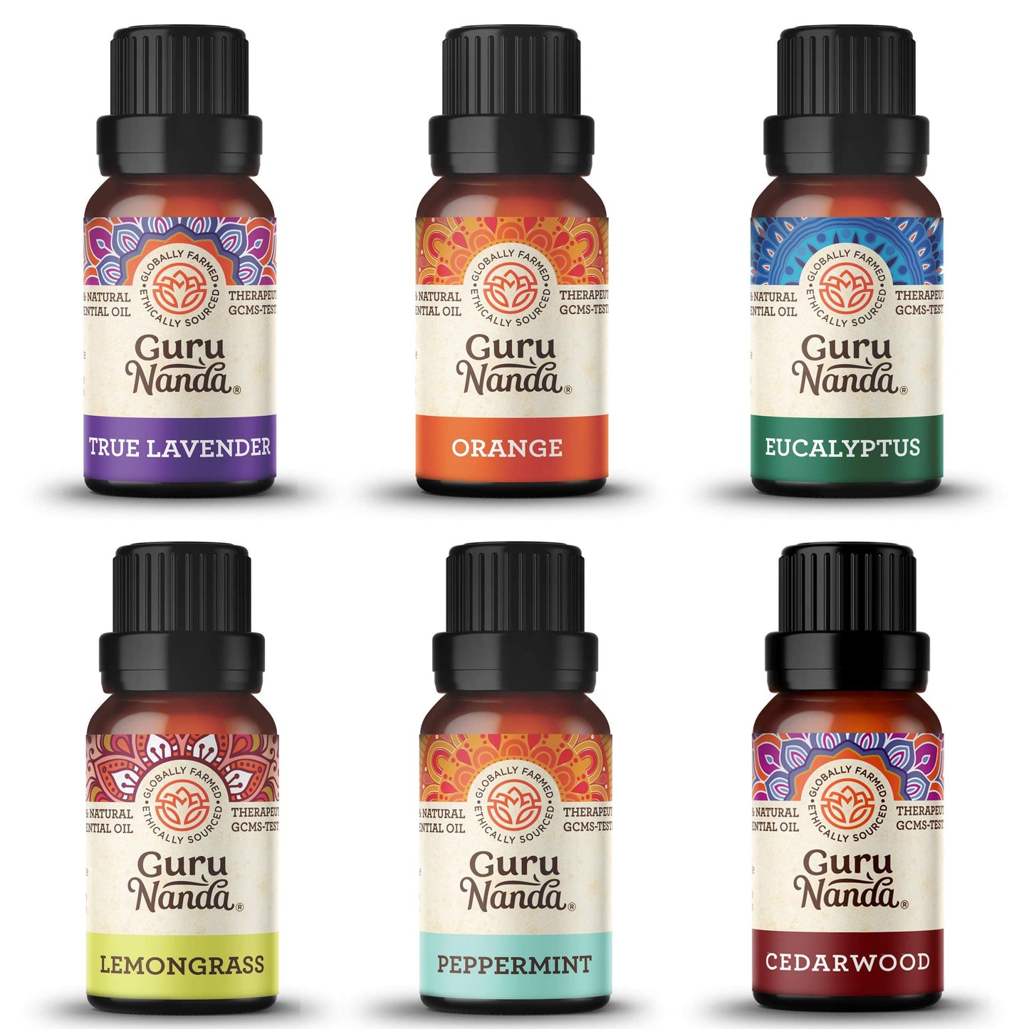 GuruNanda (Set of 6) Therapeutic Grade Essential Oils - 100% Pure & Natural Aromatherapy Single Notes for Oil Diffusers & Topical Use & Menthol Vaporizer Pads, 18 Count