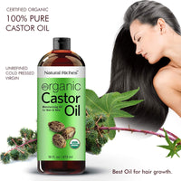 Natural Riches Organic Castor Oil Cold pressed USDA certified for Dry Skin Hair Loss Dandruff Thicker Hair - Moisturizes Skin Helps Hair growth Thicker Eyelashes Eyebrows 16 fl. oz.